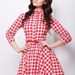 Rachelle dress d / r red-white m. cage, id: 17109: 2091