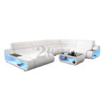 Modern Lounges Living Room Sofa Set White Leather Couch Round Corner Sectional Smart LED Sofa with Coffee Table