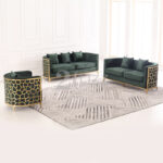 New Design Light Luxury Gold Metal Frame Living Room Modern Fabric Sofa Grey Velvet Loveseat