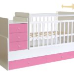 Children's cot Polini Simple 1100 with chest of drawers, white-pink