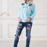 Shirt LL Tunic with flowers 615 light blue, id: 29048: 29