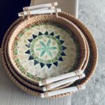 Rattan Mosaic Serving Tray, Mother of Pearl Wicker Storage Tray, Food Tray
